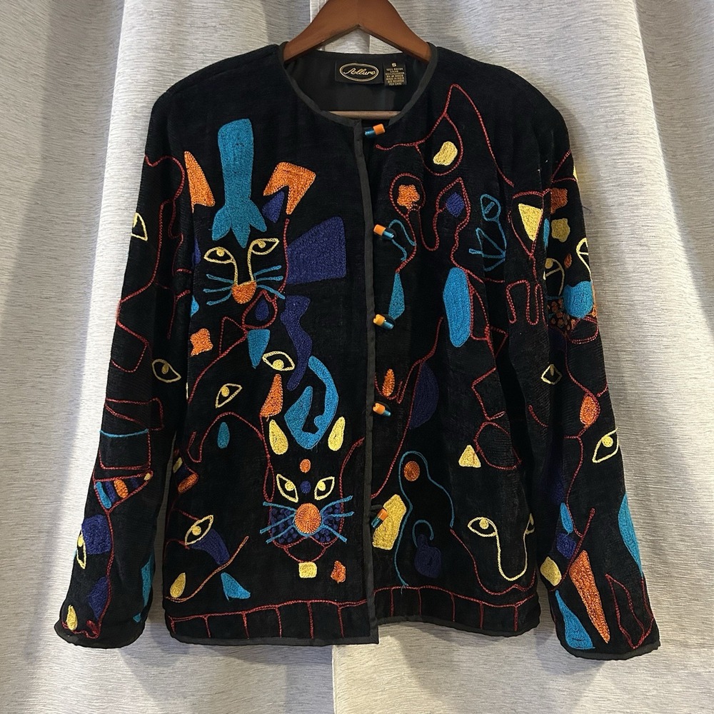 Allure‎ Black Vintage Retro Knit Cat Cardigan Jacket Size Small